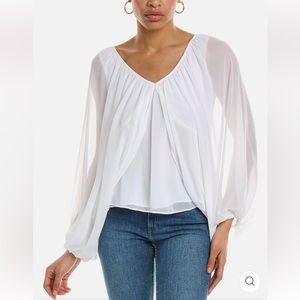 Vince Camuto Shirt White Bubble Batwing V-Neck Blouse Top - M